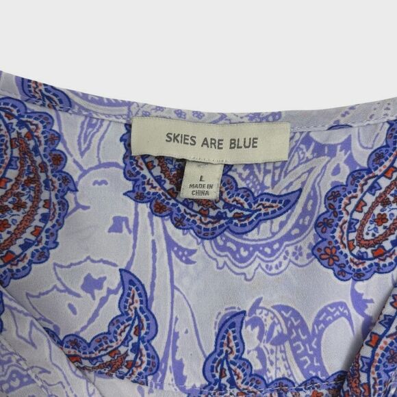 Skies Are Blue Paisley Ruffle Boho Career Airy Career Office Tank Blouse L - Picture 3 of 11